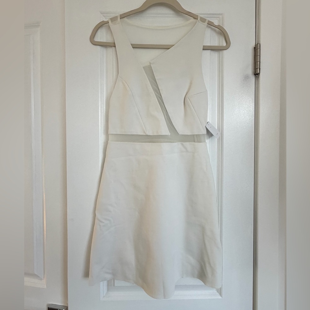 Urban Outfitters White Sleeveless Mesh Cutout Mini Dress